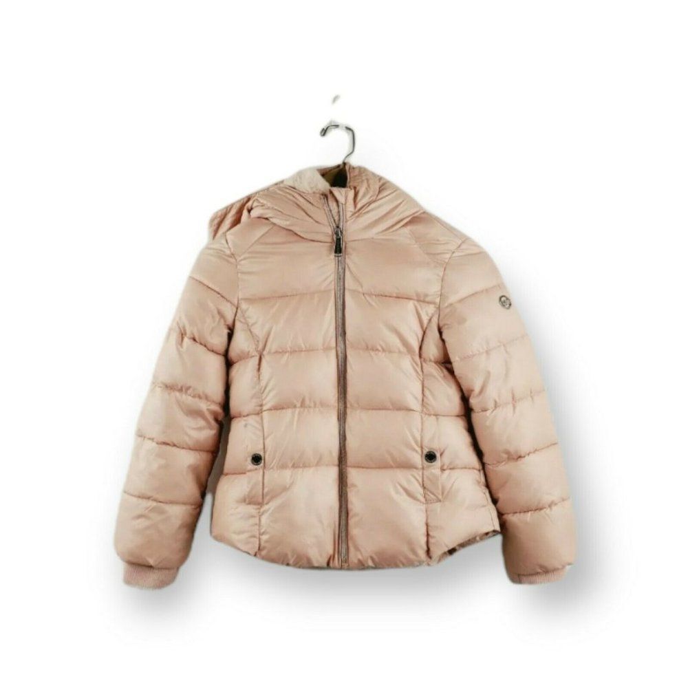 Michael Kors Girls Peach Long Sleeve Full Zip Hooded Puffer Jacket Size 7/8‎